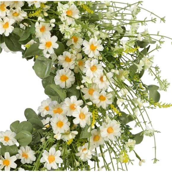 24 Inches Artificial Daisy Flower Wreath with Eucalyptus Leave Silk Flower - Picture 2 of 8